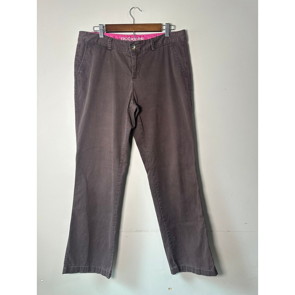 🎃Dockers Womens Brown Khaki Chino Pants Size 12M Stretch Cotton Mid Rise
